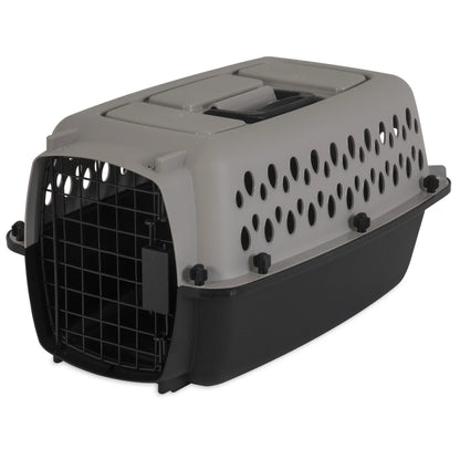 Transportín Portátil Para Perros, Transportador De Viaje Rígido, Duradero, Puerta De Metal, Negro Y Gris, Para Mascotas De Hasta 10 Lb, 19" L X 12.3" W X 10.8" H