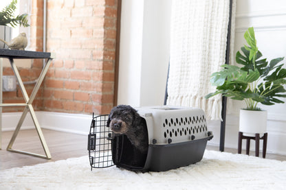 Transportín Portátil Para Perros, Transportador De Viaje Rígido, Duradero, Puerta De Metal, Negro Y Gris, Para Mascotas De Hasta 10 Lb, 19" L X 12.3" W X 10.8" H