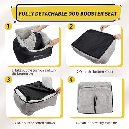 Dog Car Seat for Small Dogs, Soft Pet Car Travel Home Bed under 25 Lbs, Fully Detachable and Washable Cat Booster Carseats with Storage Pockets and Clip-On Leash Portable Carrier,Black