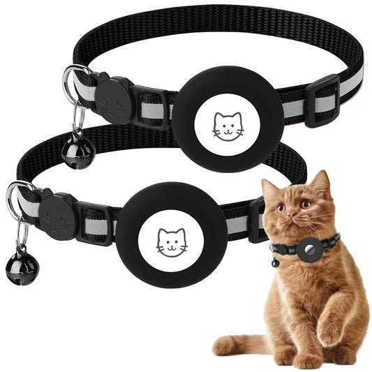 Paquete De 2 Collar Para Gato Con Airtag De Liberación Rápida, Correa Reflectante Para Gatito Con Estuche Para Airtag Y Campana Para Gato Gatito Y Perro Extra Pequeño, Negro